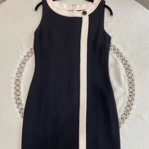 St John knit dress, Size 4, Black with Creme stripe and button